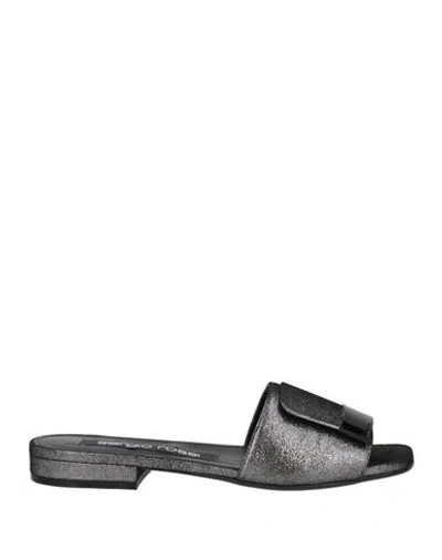 Sergio Rossi Woman Sandals Charcoal Size 7 Textile Fibers In Gray