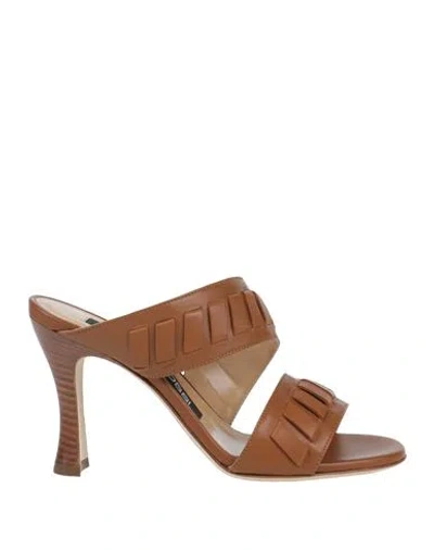 Sergio Rossi Woman Sandals Cocoa Size 7.5 Leather In Brown