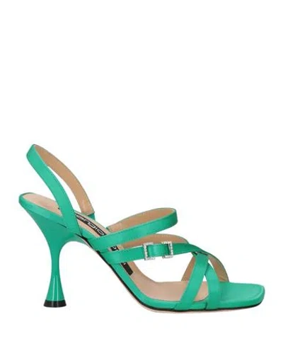 Sergio Rossi Woman Sandals Emerald Green Size 7.5 Textile Fibers