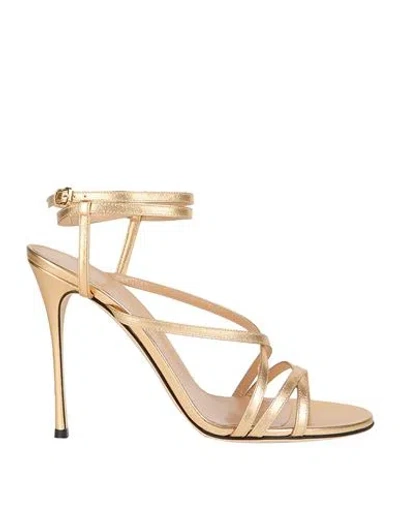 Sergio Rossi Woman Sandals Gold Size 8 Leather