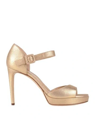 Sergio Rossi Woman Sandals Gold Size 8 Leather