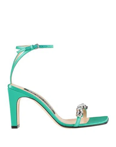 Sergio Rossi Woman Sandals Green Size 8 Textile Fibers