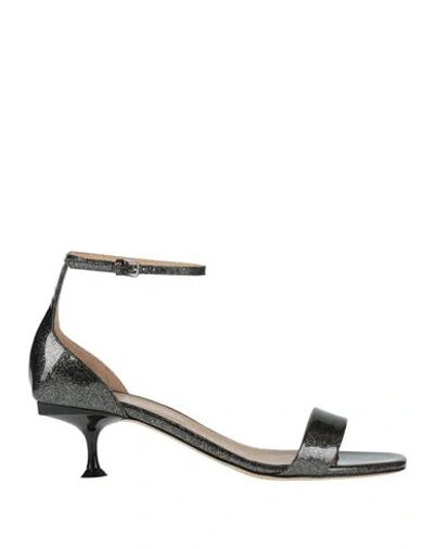 Sergio Rossi Woman Sandals Gunmetal Size 8 Leather In Gray