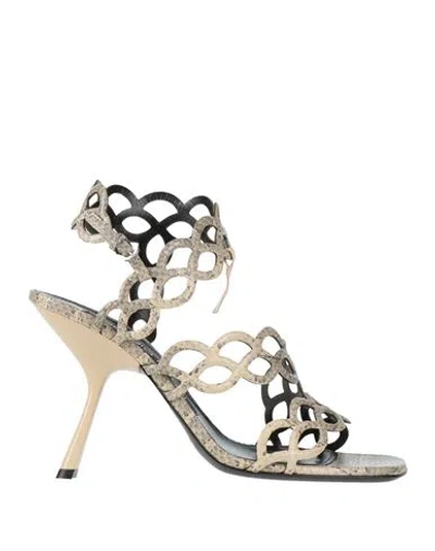 Sergio Rossi Woman Sandals Khaki Size 8 Leather In Gold