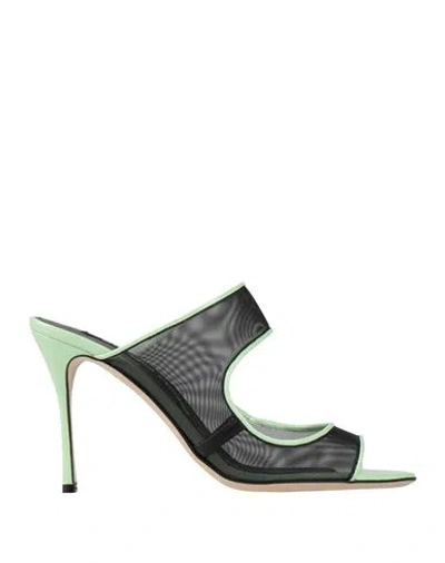 SERGIO ROSSI SERGIO ROSSI WOMAN SANDALS LIGHT GREEN SIZE 8 LEATHER, TEXTILE FIBERS