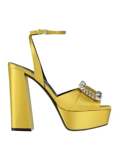 Sergio Rossi Woman Sandals Lime Green Size 8 Textile Fibers