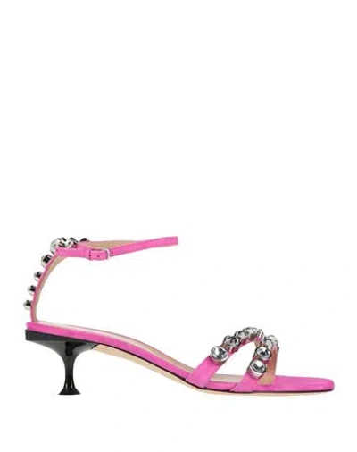Sergio Rossi Woman Sandals Magenta Size 8 Leather In Pink