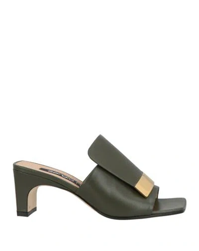 Sergio Rossi Woman Sandals Military Green Size 5 Leather