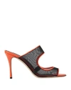 Sergio Rossi Woman Sandals Orange Size 6.5 Leather, Textile Fibers