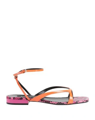 Sergio Rossi Woman Sandals Orange Size 8 Leather