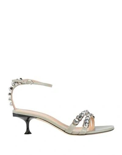 Sergio Rossi Woman Sandals Sage Green Size 7.5 Leather In Multi