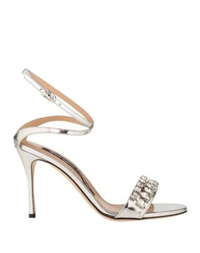 Sergio Rossi Woman Sandals Silver Size 6 Leather