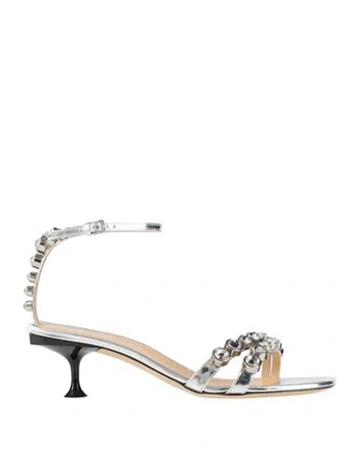 Sergio Rossi Woman Sandals Silver Size 7 Leather