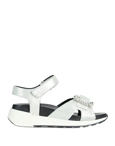 Sergio Rossi Woman Sandals Silver Size 7 Textile Fibers