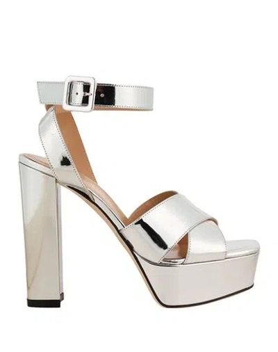 Sergio Rossi Woman Sandals Silver Size 8 Leather