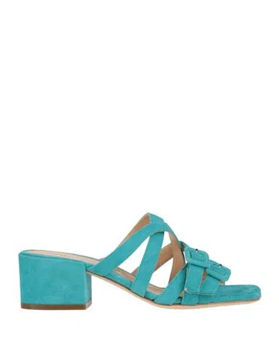 Sergio Rossi Woman Sandals Turquoise Size 6.5 Leather In Blue