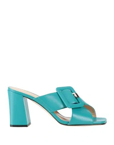 Sergio Rossi Woman Sandals Turquoise Size 8 Leather In Blue