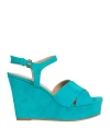 Sergio Rossi Woman Sandals Turquoise Size 8 Leather In Blue