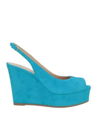 Sergio Rossi Woman Sandals Turquoise Size 8 Leather In Blue