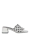 Sergio Rossi Low Block Heel Mules With Openwork Detail In White