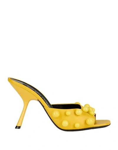 Sergio Rossi Woman Sandals Yellow Size 5.5 Leather In Yellow