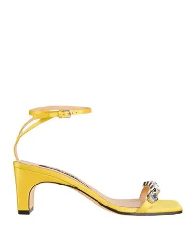 Sergio Rossi Woman Sandals Yellow Size 7 Textile Fibers In Multi