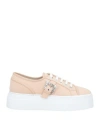 Sergio Rossi Woman Sneakers Beige Size 6 Leather, Textile Fibers