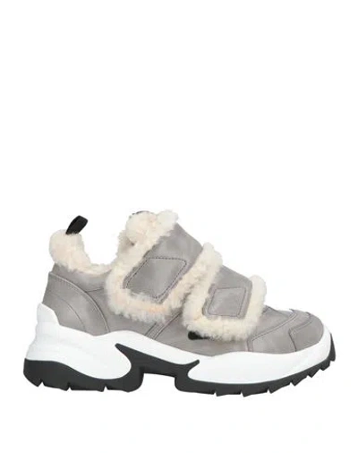 Sergio Rossi Woman Sneakers Grey Size 7 Calfskin, Shearling