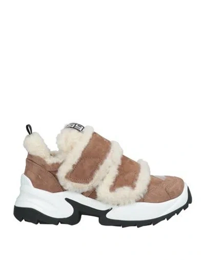 Sergio Rossi Woman Sneakers Khaki Size 8 Shearling In Beige