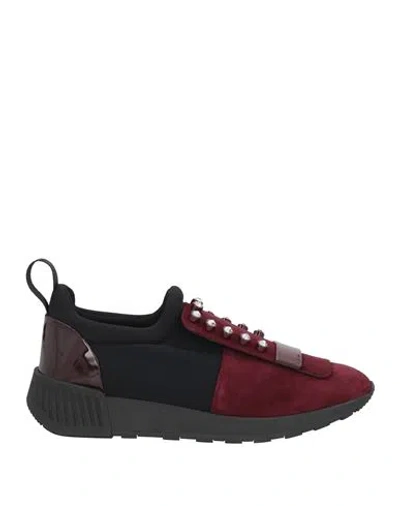 Sergio Rossi Woman Sneakers Plum Size 7 Textile Fibers, Leather In Multi