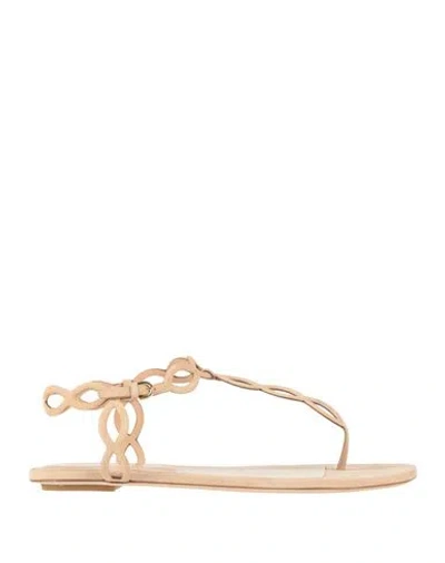 Sergio Rossi Woman Thong Sandal Beige Size 10.5 Leather In Neutral