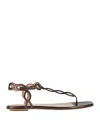 Sergio Rossi Woman Thong Sandal Bronze Size 8 Leather In Neutral