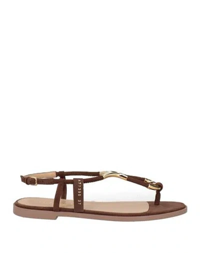 Sergio Rossi Woman Thong Sandal Brown Size 7 Leather