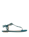 Sergio Rossi Woman Thong Sandal Deep Teal Size 7.5 Leather In Green