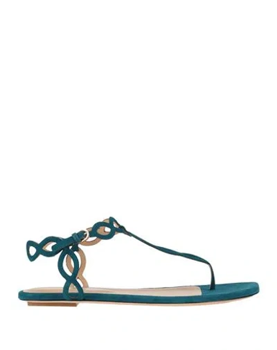 Sergio Rossi Woman Thong Sandal Deep Teal Size 7.5 Leather In Green