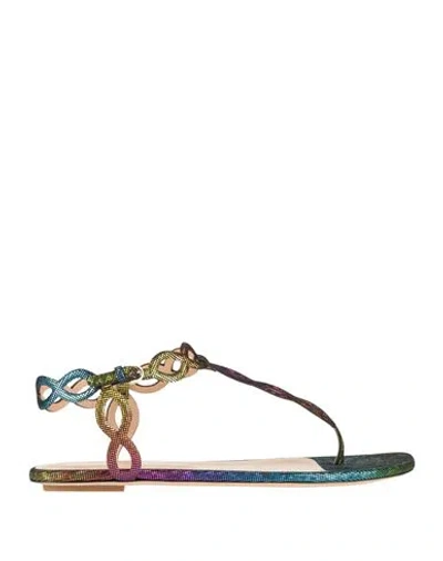Sergio Rossi Woman Thong Sandal Fuchsia Size 8 Leather In Multi