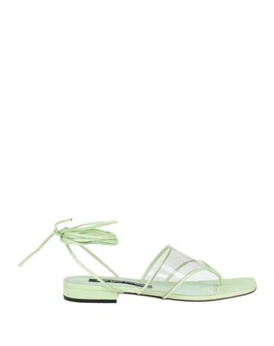 Sergio Rossi Woman Thong Sandal Light Green Size 8.5 Leather, Pvc - Polyvinyl Chloride