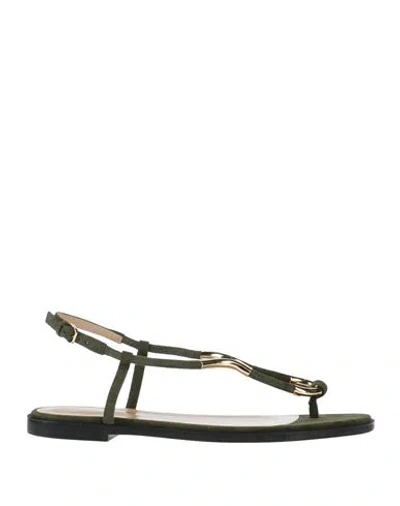 Sergio Rossi Woman Thong Sandal Military Green Size 8 Leather