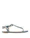 Sergio Rossi Woman Thong Sandal Navy Size 11 Leather In Blue