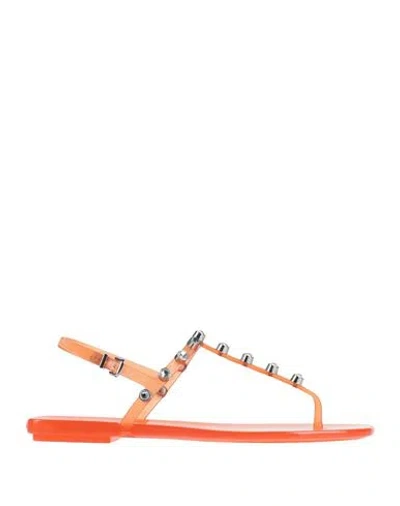 Sergio Rossi Woman Thong Sandal Orange Size 8 Rubber