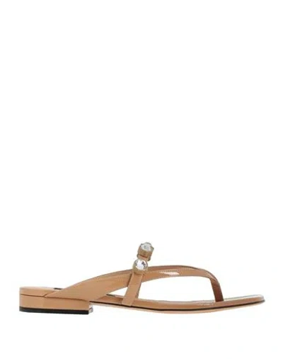 Sergio Rossi Woman Thong Sandal Sand Size 7 Leather In Beige