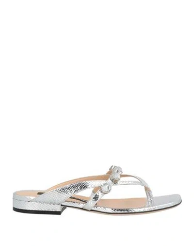 Sergio Rossi Woman Thong Sandal Silver Size 6 Leather
