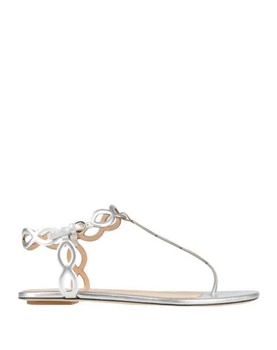 Sergio Rossi Woman Thong Sandal Silver Size 7.5 Leather