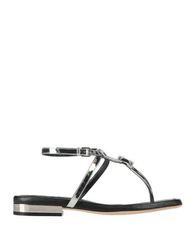 Sergio Rossi Woman Toe Strap Sandals Silver Size 6 Soft Leather