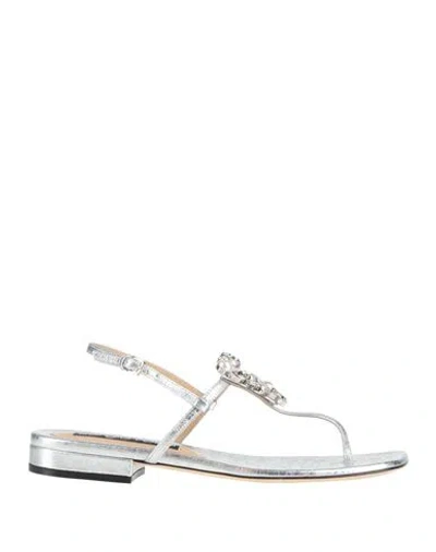 Sergio Rossi Woman Thong Sandal Silver Size 8 Leather