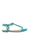 Sergio Rossi Woman Thong Sandal Turquoise Size 8 Leather In Blue