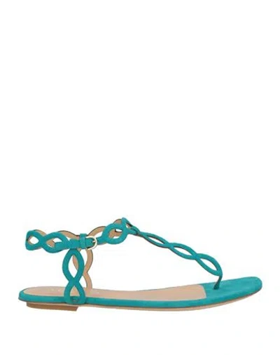 Sergio Rossi Woman Thong Sandal Turquoise Size 8 Leather In Blue
