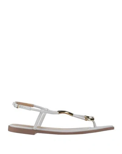 Sergio Rossi Woman Thong Sandal White Size 8 Leather, Metal In Multi