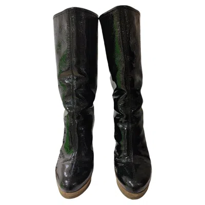 Pre-owned Sergio Rossi Women's Black Patent Leather Boots Size 39 Made In Italy
