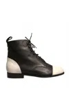 Sergio Rossi Women's Leather Lace Up Flats Ankle Boots Shoes In Black & White In Black